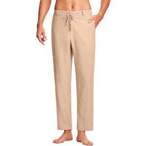 ISEEGZ 30" Men's Linen Pants Casual Dress Pants Drawstring Lightweight Business Trousers with 4 Pockets Beach Summer (Beige)