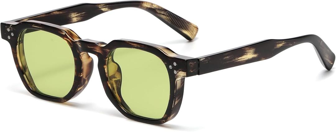 AIEYEZO Retro Sunglasses for Womens Mens Square Thick Framed Shades Trendy Vintage Sun Glasses (Green Tortoise/Green)