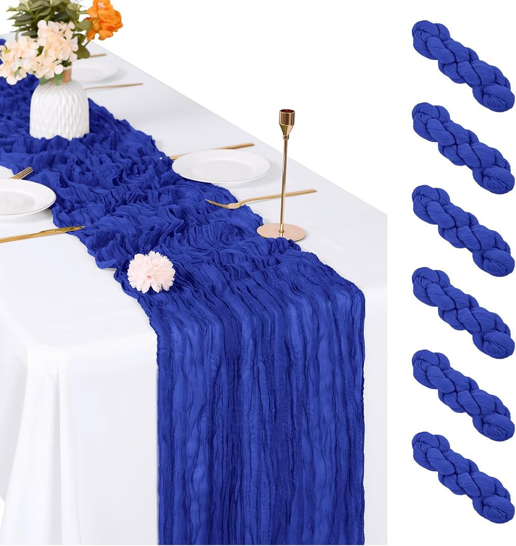 6 Pack Royal Blue Cheesecloth Table Runner, 17 x 108 inch, Semi Sheer Boho Cheese Cloth Fabric Table Runner Bulk for Wedding, Birthday, Party, Holiday, Home Decor (Royal Blue)