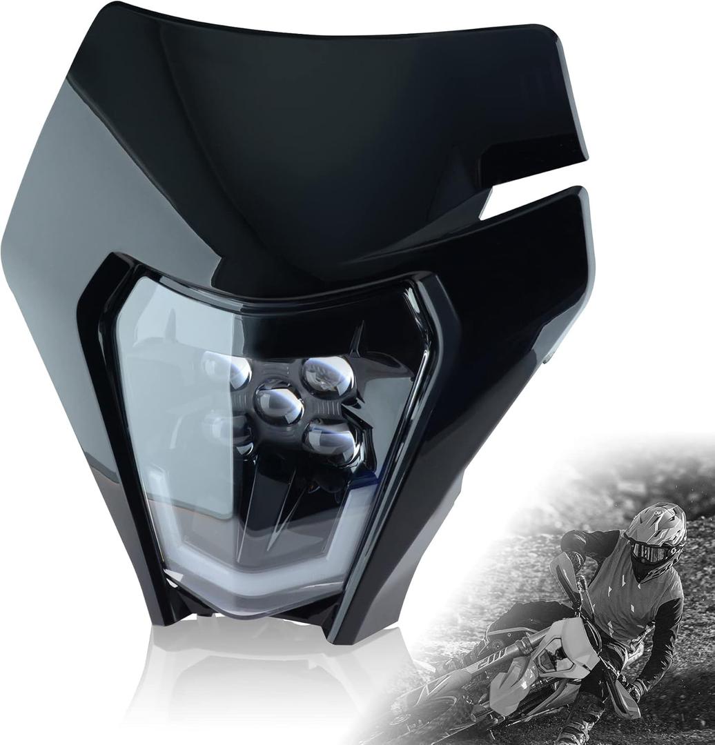 Dirt Bike Headlight Dirtbike LED Headlights Kit Motorcycle Head Lamp Light Kit Universal for Most Dirt Pit Enduro Bike Motorcycle Headlamp Frontlight for ATV (Black)