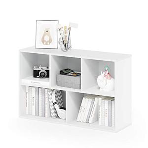 Furinno LUDER Book Shelf, 5-Cube Bookshelf, Reversible Bookcase, 9.4 x 19.5 x 31.5, Easy Assembly, for Living Room, Bedroom, Home Office, White