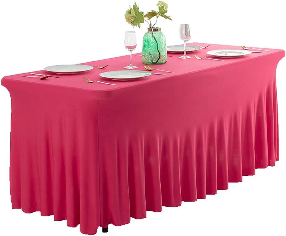 Fitted Spandex Table Skirt Table Cover Rectangle Tablecloth (Fuchsia, 8ft)