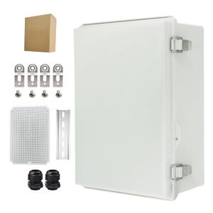 Waterproof Electrical Box Junction Box Weatherproof IP67 ABS Plastic Enclosure Switch Router Project Box Electronics DIY Enclosure with Mounting Plate and Wall Bracket Grey 13.8"x9.8"x5.9"