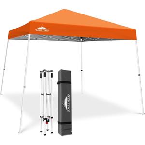 EAGLE PEAK 10x10 Slant Leg Pop-up Canopy Tent Easy One Person Setup Instant Outdoor Beach Canopy Folding Portable Sports Shelter 10x10 Base 8x8 Top, Orange 