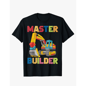 Master Builder Toys for Kids Men Building Blocks Excavator T-Shirt, XS Size