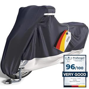 VELMIA Motorcycle Cover - Extremely Heat Resistant up to 550F, Waterproof for All Seasons, Fits Motorcycles, Scooters, Mopeds & Harleys Size L 91"x 39"x 49 Inch