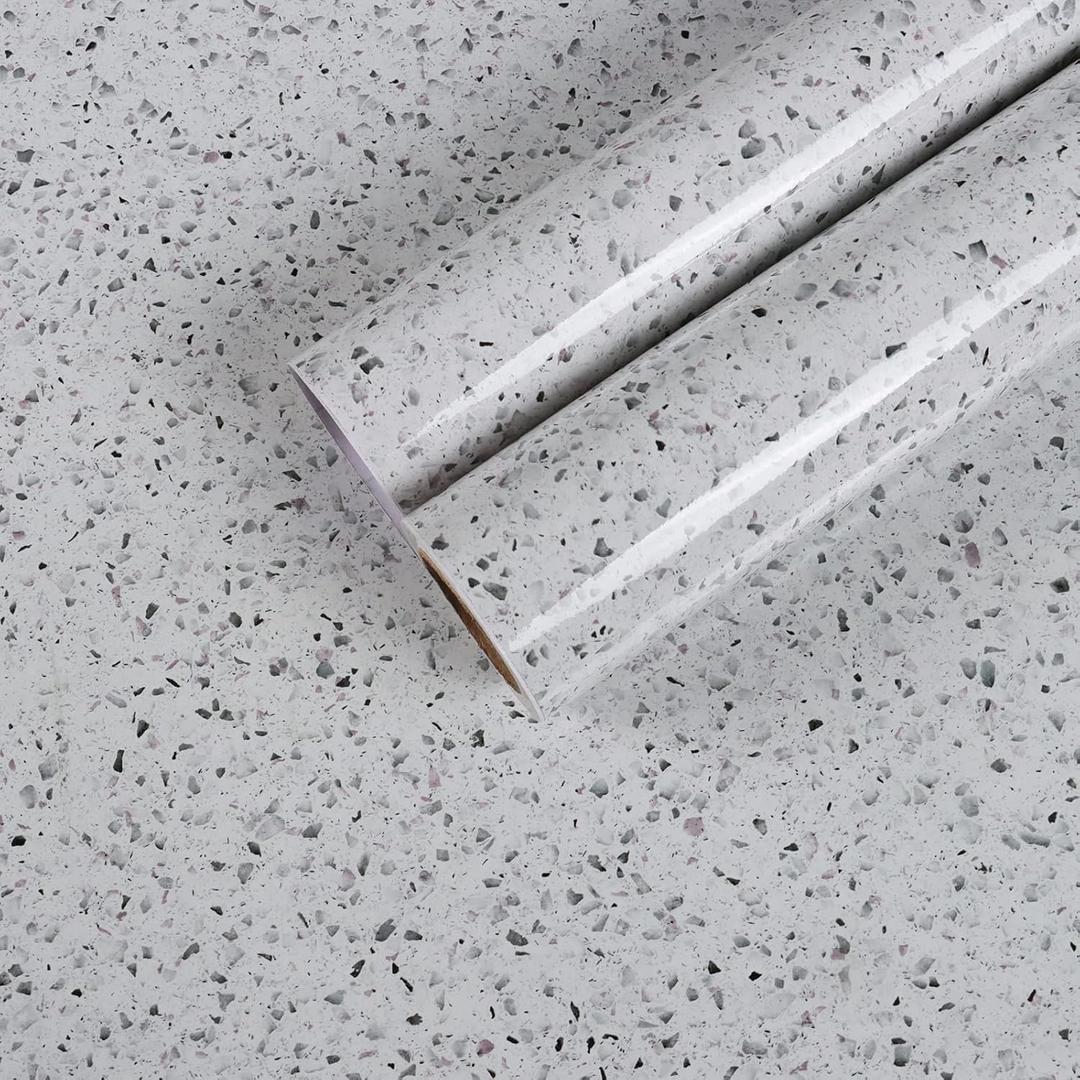 CHICHOME 236 X 30 Inch White Granite Contact Paper for Countertops Peel and Stick Terrazzo Contact Paper Self Adhesive Removable Marble Contact Paper Waterproof Vinyl for Cabinet Countertop Furniture