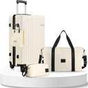 Hoteel Spinner Luggage Sets 3 Piece Carry on Luggage with TSA Lock for Men and Women, ABS+PC Hard Shell Rolling Carry-on Suit Case for Plane, Travel, Business, Beige (20in/DB/TB)