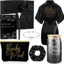 Irenare Bridesmaid Proposal Gifts Set Robes Makeup Bag Cup Cards Hair Tie Bracelet Diamond Pen Bridesmaid Gift Box(Black,8 Pcs)