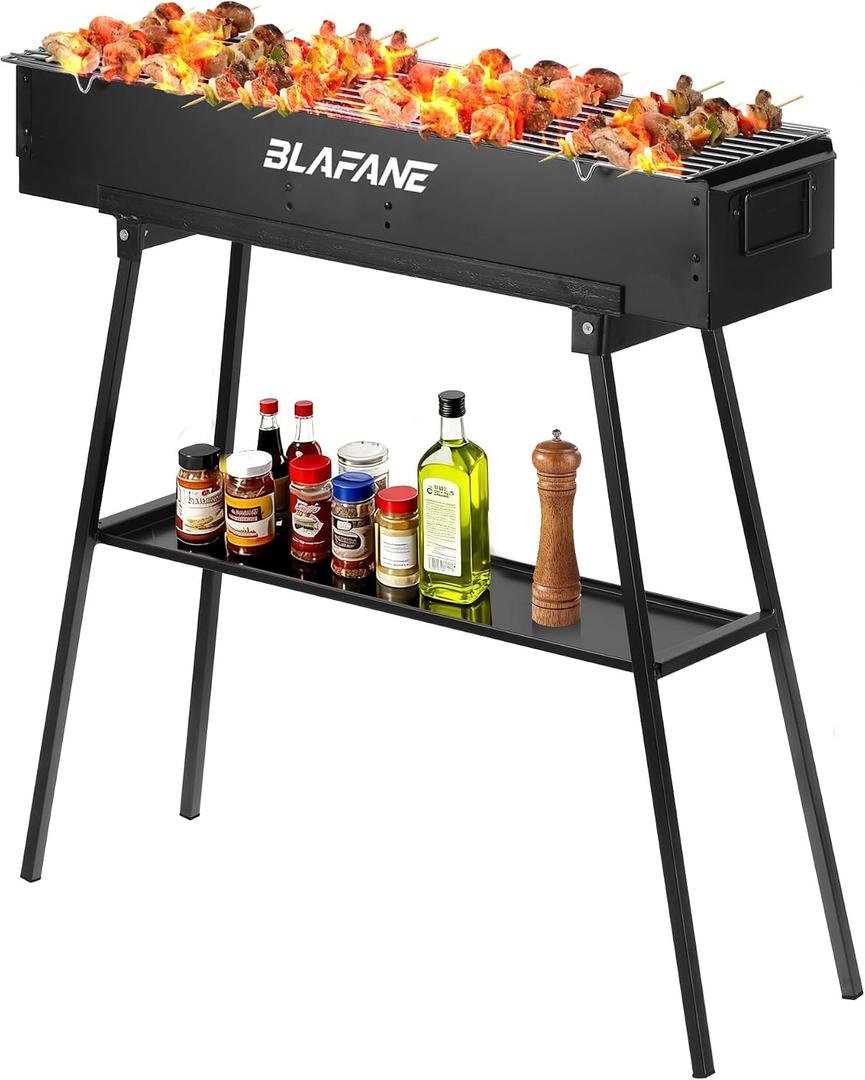 Charcoal Grill, Alloy Steel Outdoor BBQ, Black | 31.6x7.1x5.1 inch Grill with Dual Adjustable Vents and Support Frame for Tailgate, Patio, Beach, and Backyard