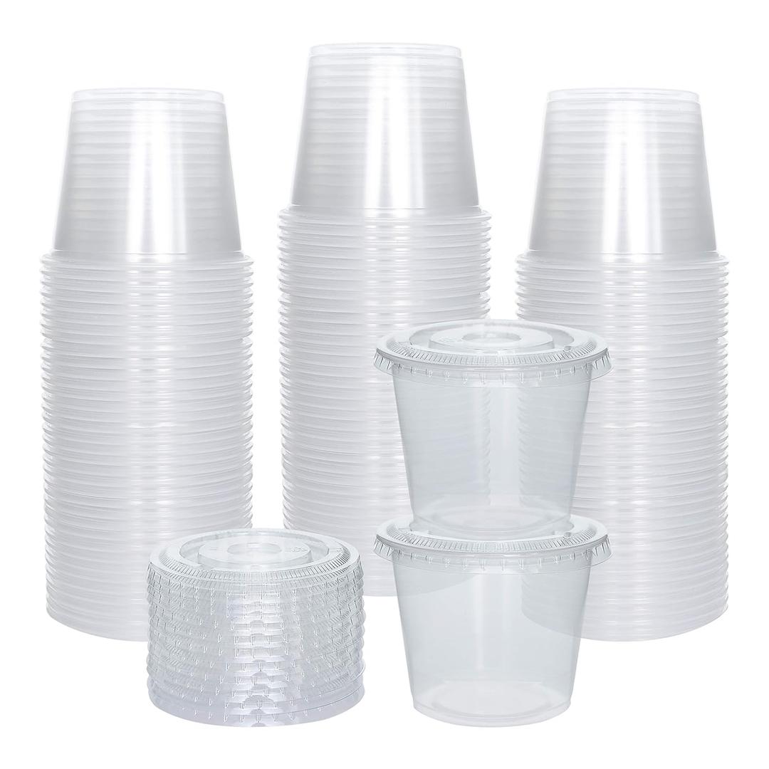 [100 Sets] 5.5 oz Small Plastic Containers with Lids, Jello Shot Cups, Disposable Portion Cups, Condiment Containers with Lids, Souffle Cups for Sauce and Dressing