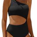 Women's One Piece Swimsuit- One Shoulder Bathing Suit Cutout Tummy Control Swimwear XS