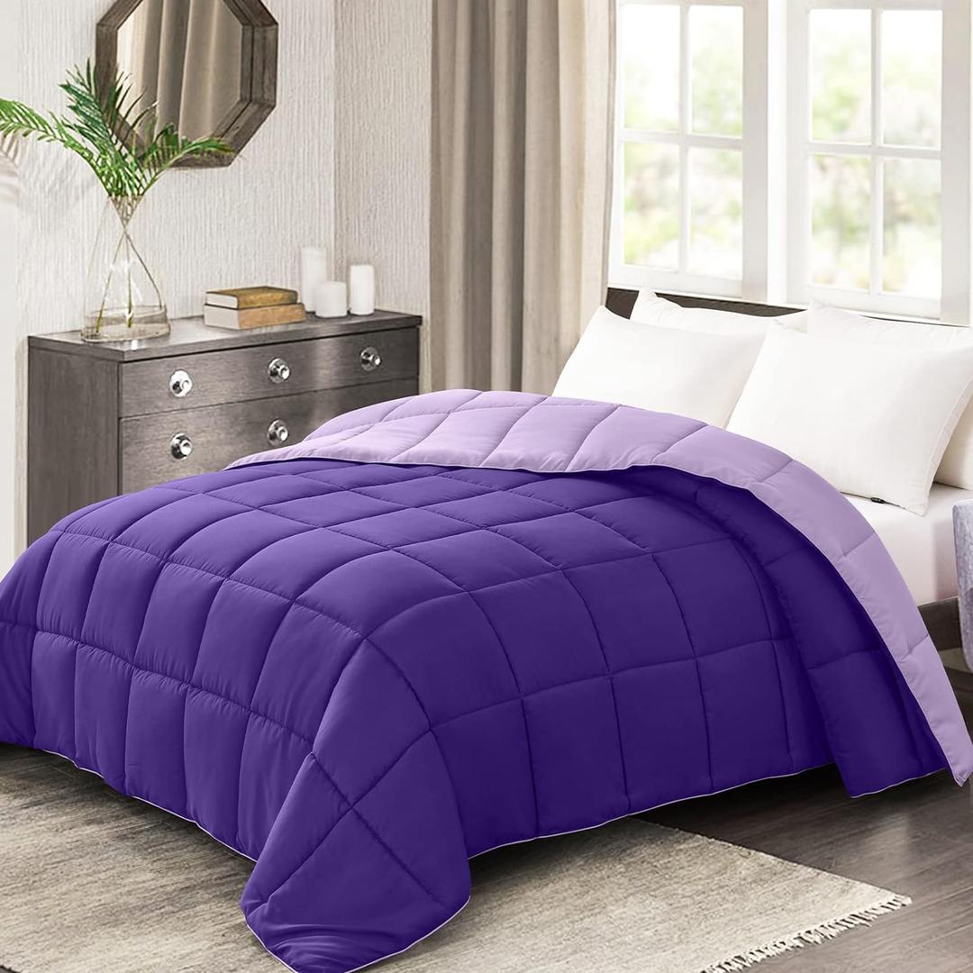 Homelike Moment Comforter King Size - Purple Duvet Insert Down Alternative Bed King Comforter, Lightweight Bedding Comforters Quilted Soft All Season Reversible Plum/Light Purple