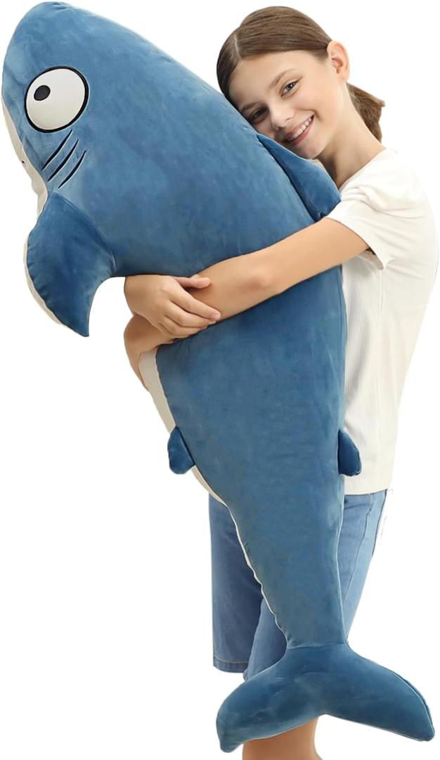 48 Blue Giant Sharks Plush, Large Whale Shark Stuffed Animals, Big Ocean Sea Fish Squishy Body Pillow Soft Plushies Toys, Gifts Kids Girls Boys, Birthday