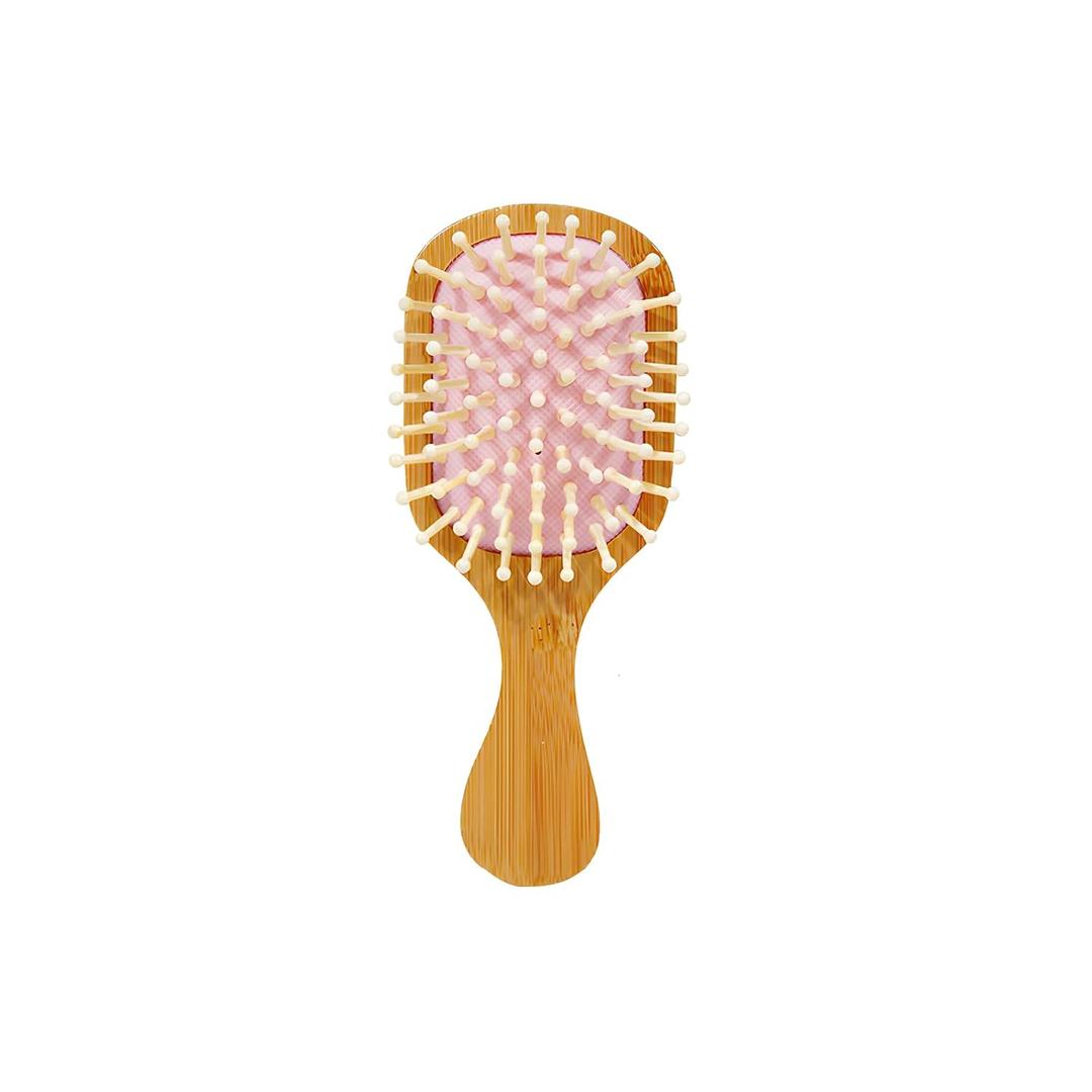 Pink Mini Bamboo Hair Brush  Portable Travel Hairbrush for Kids & Adults, Compact Scalp Massage Hair Brush, Anti-Static, Easy to Carry