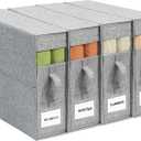 4Pack Sheet Organizers for Linen Closet - King/Queen Size Bedding Storage Boxes with Clear Window, Foldable & Dustproof Linen Organizer for Blankets & Sheet Sets,Grey