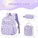 Corduroy Toddler Backpack for Kids 5-8, Kids backpack for Boys Girls with Lunch Box & Pencil Case - 15inch Kids Bookbag for School Preschool Kindergarten Daycare Daypack(Purple Floral) (Purple, S)