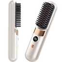 Go Brush Pro Cordless Hair Straightener Brush - Portable Rechargeable Ceramic Styling Brush with 4 Adjustable Heat Modes & LED Display, Perfect for Travel & Everyday Use White