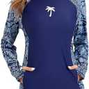 Halcurt Women's Long Sleeve Swim Shirt UPF 50+ Rash Guard Top 2XL