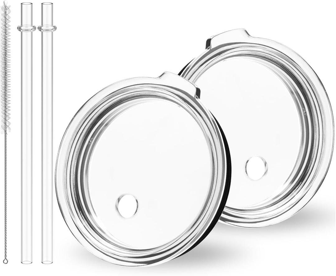 30 oz Tumbler Lid with Straw for YETI, 2 Pack Replacement Cover for Rambler 26 oz Cup, 30 oz Tumbler, 35 oz Straw Mug, Spill Proof Top with Brush, Dishwasher-Safe and Shatter-proof