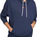 Tommy Hilfiger Women's Small Logo Flag Drawstring Hoodie Sweatshirt with Pocket (Navy) XS