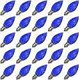 C7 LED Replacement Light Bulbs, 25-Pack Shatterproof With E12 Candelabra Base for Christmas String Lights, Waterproof & Dimmable Village Bulbs - Blue