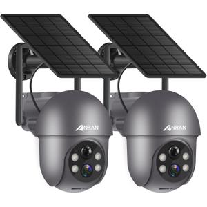ANRAN 3MP Security Camera Wireless Outdoor, 2K Solar Outdoor Camera with 360 View, Smart Siren, Spotlights, Color Night Vision, PIR Human Detection, Pan Tilt Control, 2-Way Talk, Q01 Grey 2 Packs