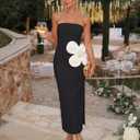 ZESICA Womens Summer Cocktail Strapless Maxi Dress 2026 Formal Bodycon Backless Floral Tube Wedding Guest Party Long Dresses (Black, XL)