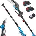 Electric Pole Saws for Tree Trimming, 6 Inch Mini Chainsaw Cordless 2-in-1 Pole Saw Battery Powered Tree Trimmer, Hand Held Chainsaw Long Bar Tree Branch Cutter, Wood Cutting Tools with 2 Batteries (Light Blue)