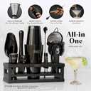 BARE BARREL Mixology Bartender Kit Bar Set | 16-Piece Cocktail Shaker Set | Martini Barware Mixing Tools for Home Bartending | Incl. 35 Recipe Cards | Gift Set (28oz Boston Shaker, Jet Black/Black)