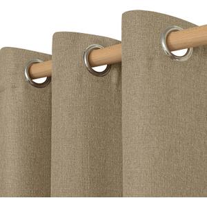 LAMIT Natural Linen Curtains 84 inch Length 2 Panels, Linen Textured Thermal Insulated Bedroom Curtains Grommet Privacy Light Filtering Drapes for Living Room/Farmhouse, W52 x L84, Tan Brown