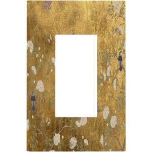 Decorative Outlet Covers Vintage White Flowers Birds on Golden Background 1 Gang Rocker Light Switch Cover Plate Single Decora Light Switch Covers Wall Plate Faceplate (1-Gang Rocker/5 x 3 IN)
