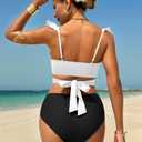 ZAFUL Women High Waisted Bikini Sets Two Piece Tie Back Ruffle Swimsuit Cross Cutout Ruched Bathing Suit 2025 White,L (L)