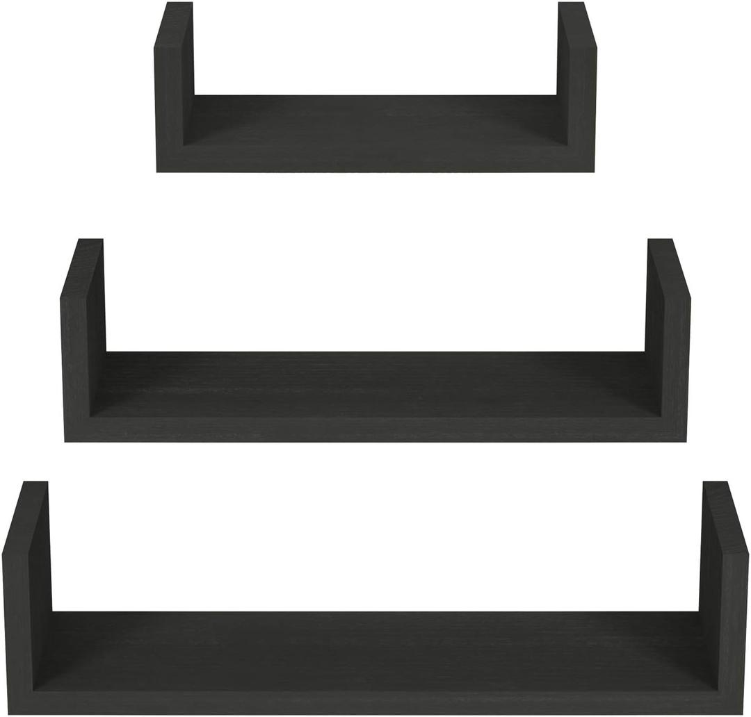 SRIWATANA Floating Shelves Wall Mounted, Solid Wood Wall Shelves, Black (2.weathered Black)