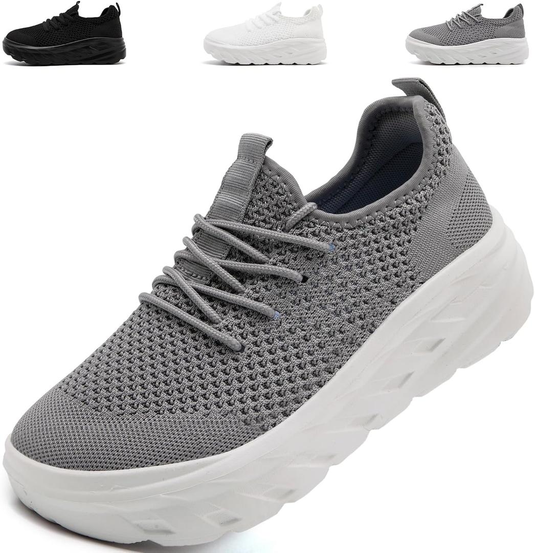 QIJGS Wide Toe Box Platform Sneakers for Women Casual Tennis Shoes Lightweight mesh Shoe (Gray)