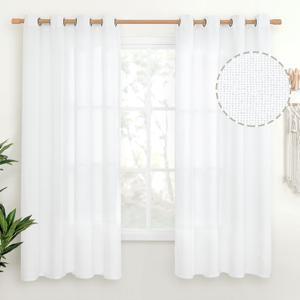 YoungsTex White Linen Curtains 63 inch Length for Living Room Windows, Light Filtering Textured Semi Sheer Drapes with Bronze Grommet for Bedroom Privacy, 2 Panels, 52 X 63 Inch
