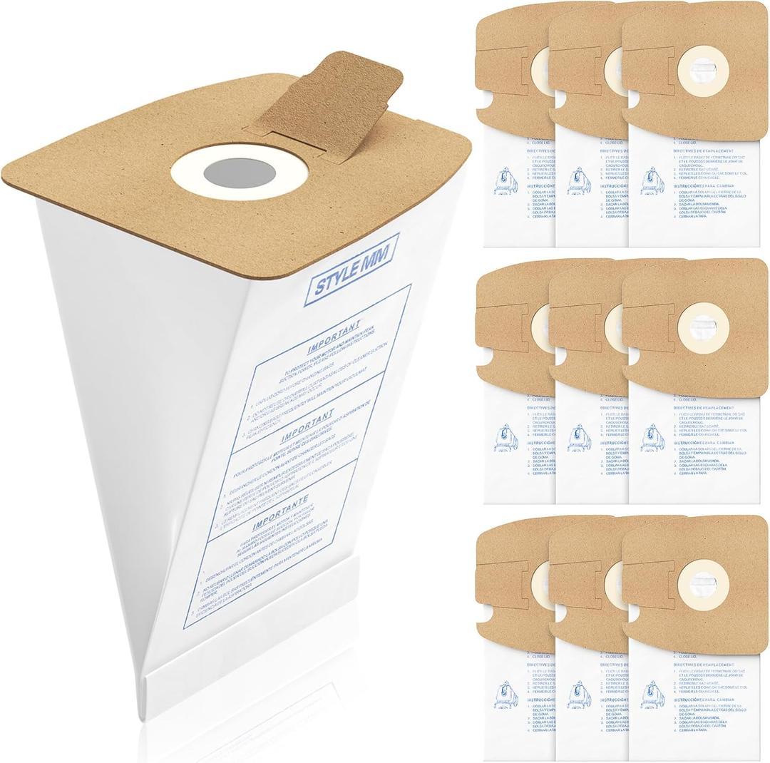 10 Pack Style MM Vacuum Bags Compatible with Eureka Style MM Eureka Mighty Mite 3670 and 3680 Series Canister Vacuums, Replaces Part # 60295, 60295A, 60295B 60295C, 60296 & 60297A