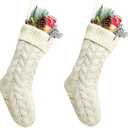 Pack 2,18" Unique Ivory White Knit Christmas Stockings Style3