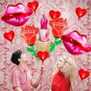 2 x Happy Valentine's Day Balloons, Lip Balloon Lipstick Balloon Red Rose Balloons for valentines day decorations Wedding Decor Anniversary Decorations Romantic