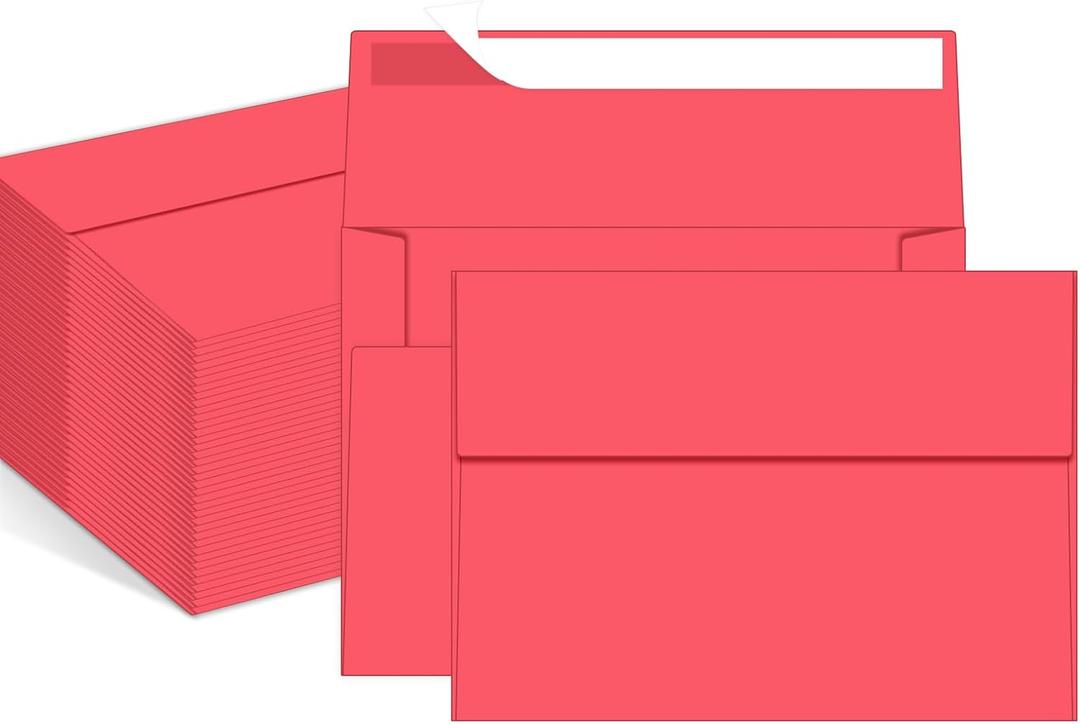 100 Packs Red 5x7 envelopes, A7 Envelopes for Invitations Self Seal Printable for Greeting Cards, Weddings, Invitations, Photos, Postcards, Mailing (Red)