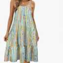 Womens Summer Ruched Sleeveless Scoop Neck Midi Dresses Casual Loose Fit Flowy Tiered A Line Beach Vacation Cami Sundress Size L