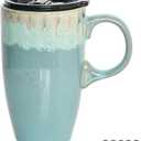 Bosmarlin Ceramic Travel Coffee Mug with Handle and Lid, 18 oz, Portable Coffee Cup for Car Cup Holder, Microwave and Dishwasher Safe, Reactive Glaze (Peacock Blue)