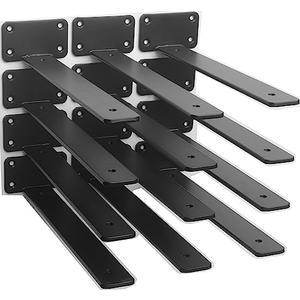 9 Pack - 10 inch Black Hidden L Shelf Bracket (1/5 Inch Thicked) Iron Floating Shelf Brackets Rustic Industrial Metal Brackets for Shelf Support