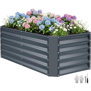 4×2×1.4ft Galvanized Raised Garden Bed Kit, Metal Planter Boxes Outdoor, High Raised Beds for Vegetables, Fruits, and Flowers - IronGrey, 4x2x1.4ft