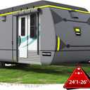 Travel Trailer Cover - Fit 24'-26' Toy Hauler & RV Camper Cover, Heavy Duty 600D Waterproof Motorhome Cover with Tongue Jack Protection, Windproof Straps, Anti-UV, Smoke Gray