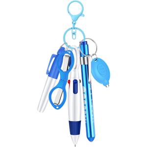 6 Pcs Nurse Pen Set Include Permanent Marker Pen Retractable Ballpoint Pen Keychain Clip Foldable Scissors Lights LED Flashlight Keychain for Nurse Accessories(Blue)