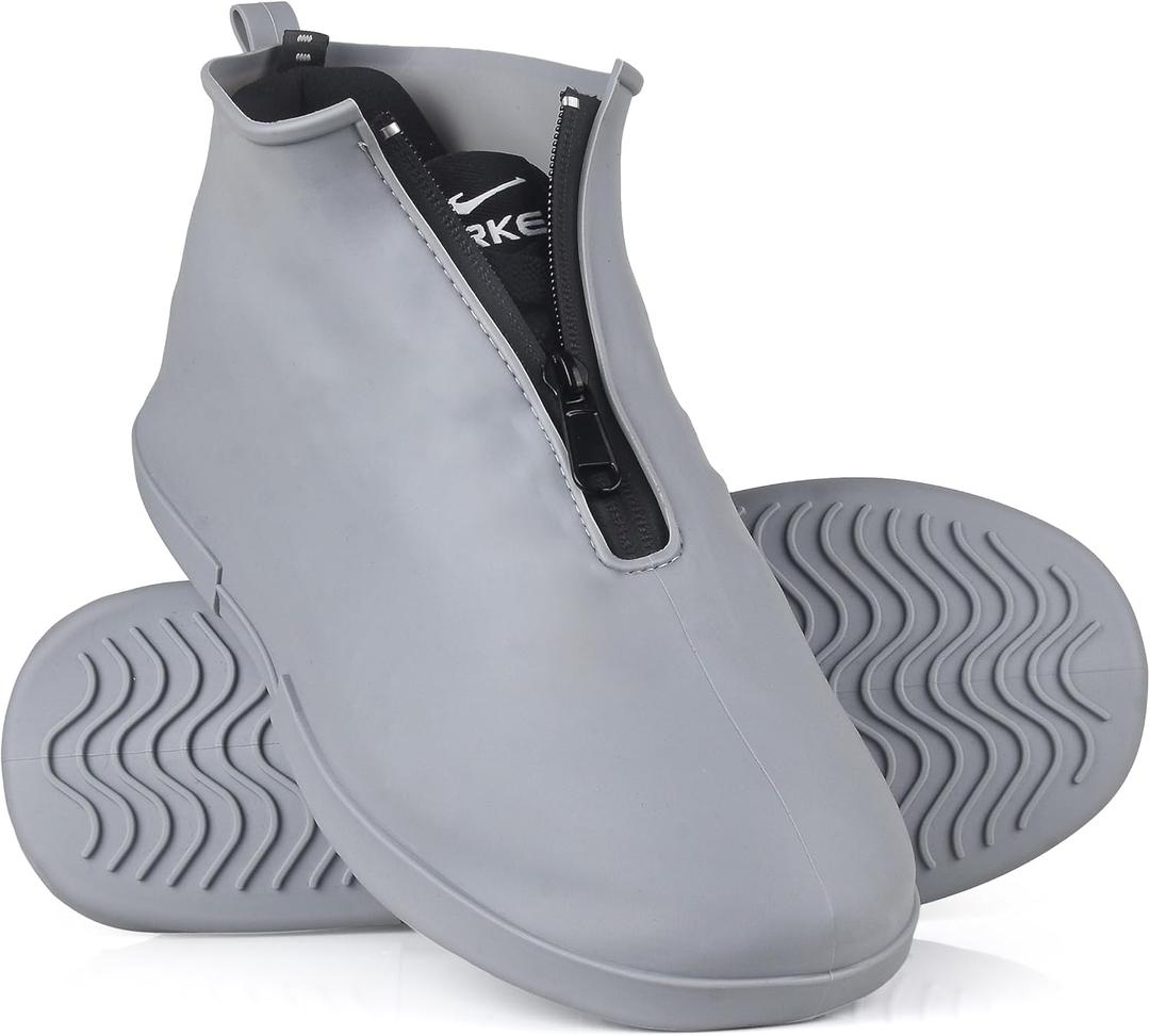 Waterproof Shoe Covers Slip-Resistant Overshoes Newly Upgraded and Latest Model for Men Women, Reusable Rain Boots for Outdoor, Cycling, Hiking, Work, Grey, M, Women 6-7.5, Men 5-6.5