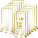 Jeffbaubl 12 Pack Acrylic Sign Holder Gold Borders,4x6 Double Sided Clear Frame Vertical Stand,Menu Display Stand Gold Sign Holders for Wedding Table Number,Restaurant Sign,Menu,Photo