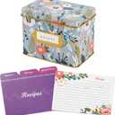 Jot & Mark Recipe Card Gift Box, Mother's Day 25 4x6 inch Cards Gifts, 14 Dividers, Decorative Tin Box - Recipe Tin