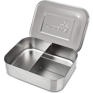 LunchBots Medium Trio II Snack Container - Divided Stainless Steel Food Container - 3 Sections for Snacks On the Go, Dishwasher Safe - Stainless Steel